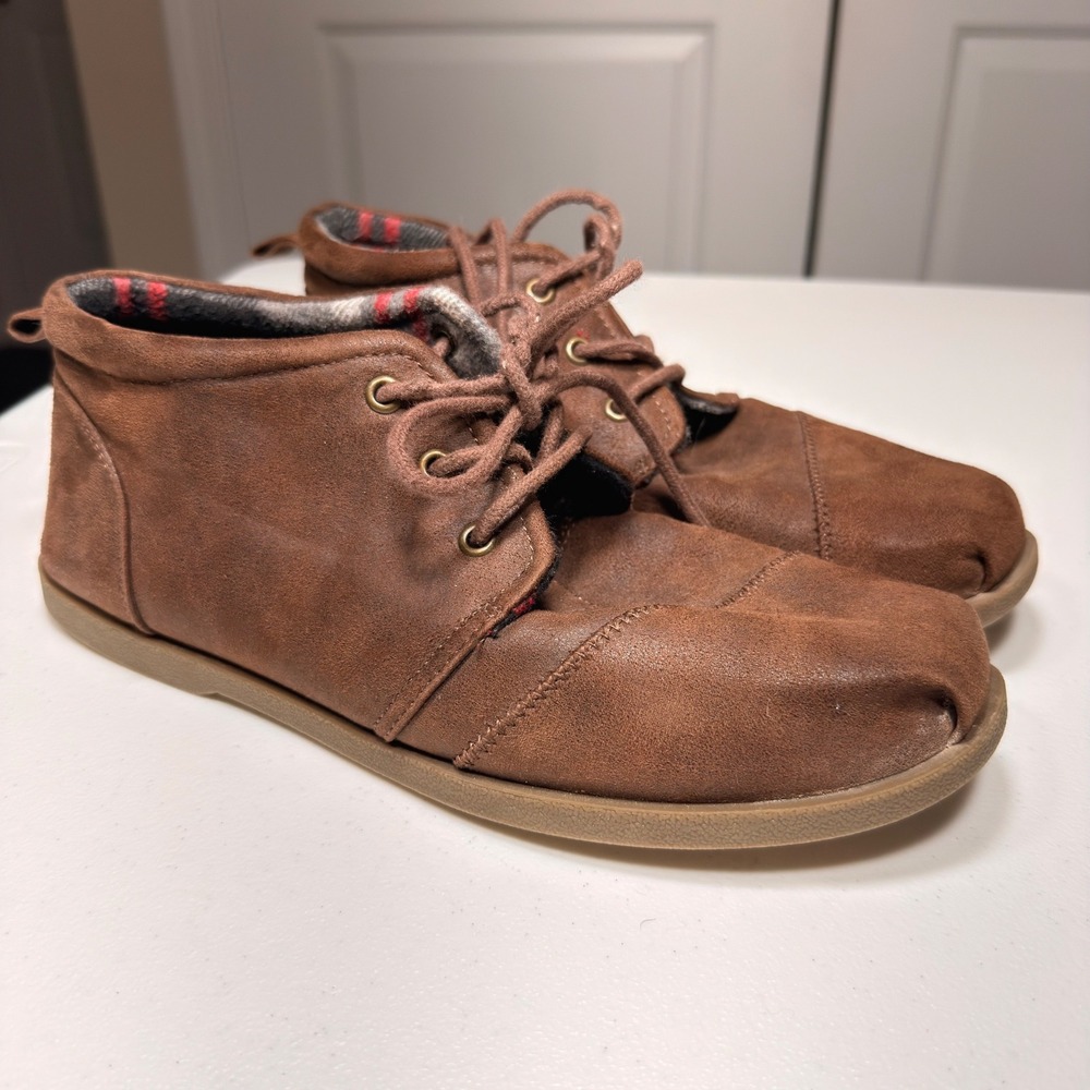 Skechers BOBS Brown Suede Chukka Boots Plaid Lined Lace Up Ankle Shoes Size 11